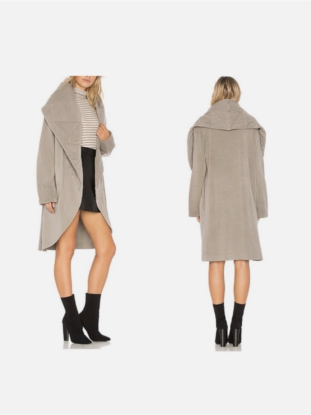 Young Fabulous & Broke Taupe Draped Shawl-Collar Coat